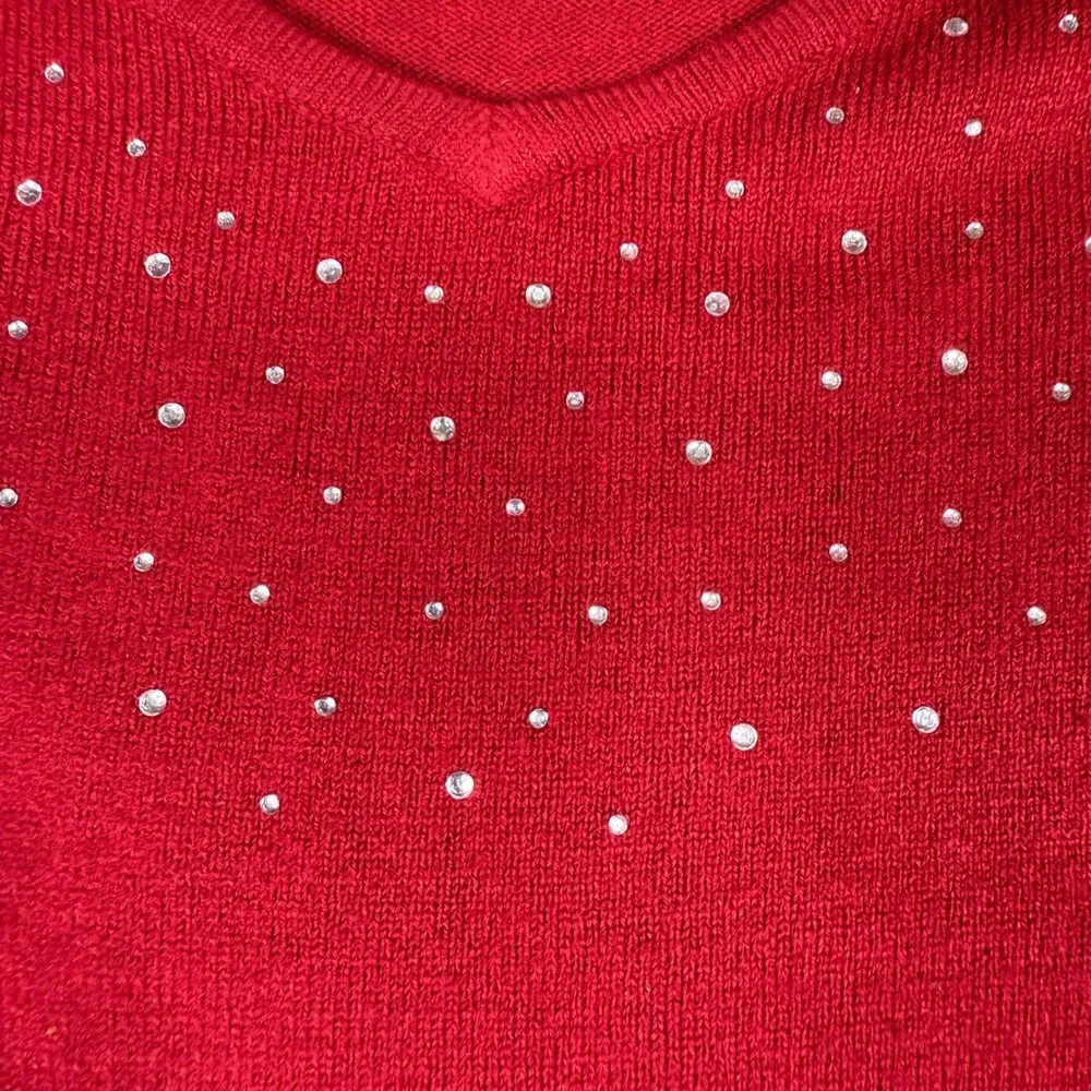 Carolyn Taylor Women Red V-Neck‎ Rhinestone Embellished Long Sleeve Sweater 3X